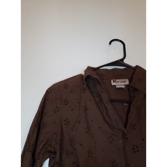Marisol Womens Sz S Blouse Button Front Eyelet Lace Brown 100% Cotton Boho - Picture 3 of 5